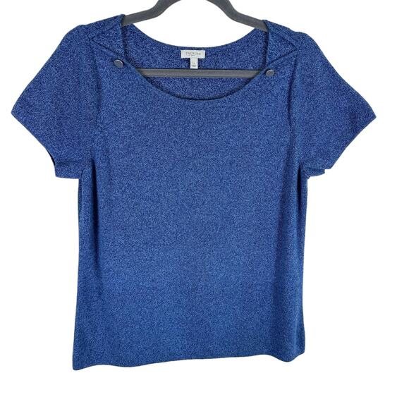 Talbots Blue Cotton Tight Knit Short Sleeve Round Neck Pullover Sweater Size LP - Picture 1 of 5